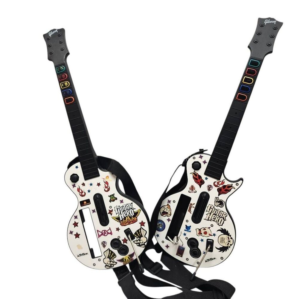 Guitar Hero Aerosmith Les Paul Wireless Wii Controllers Set of 2 Gibson OEM - Picture 2 of 10